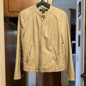 Kenneth Cole Reaction Light Beige Leather Bomber Jacket